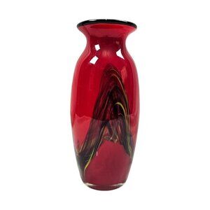 Glass Blown Sommerso Art Red And Black Glass Vase